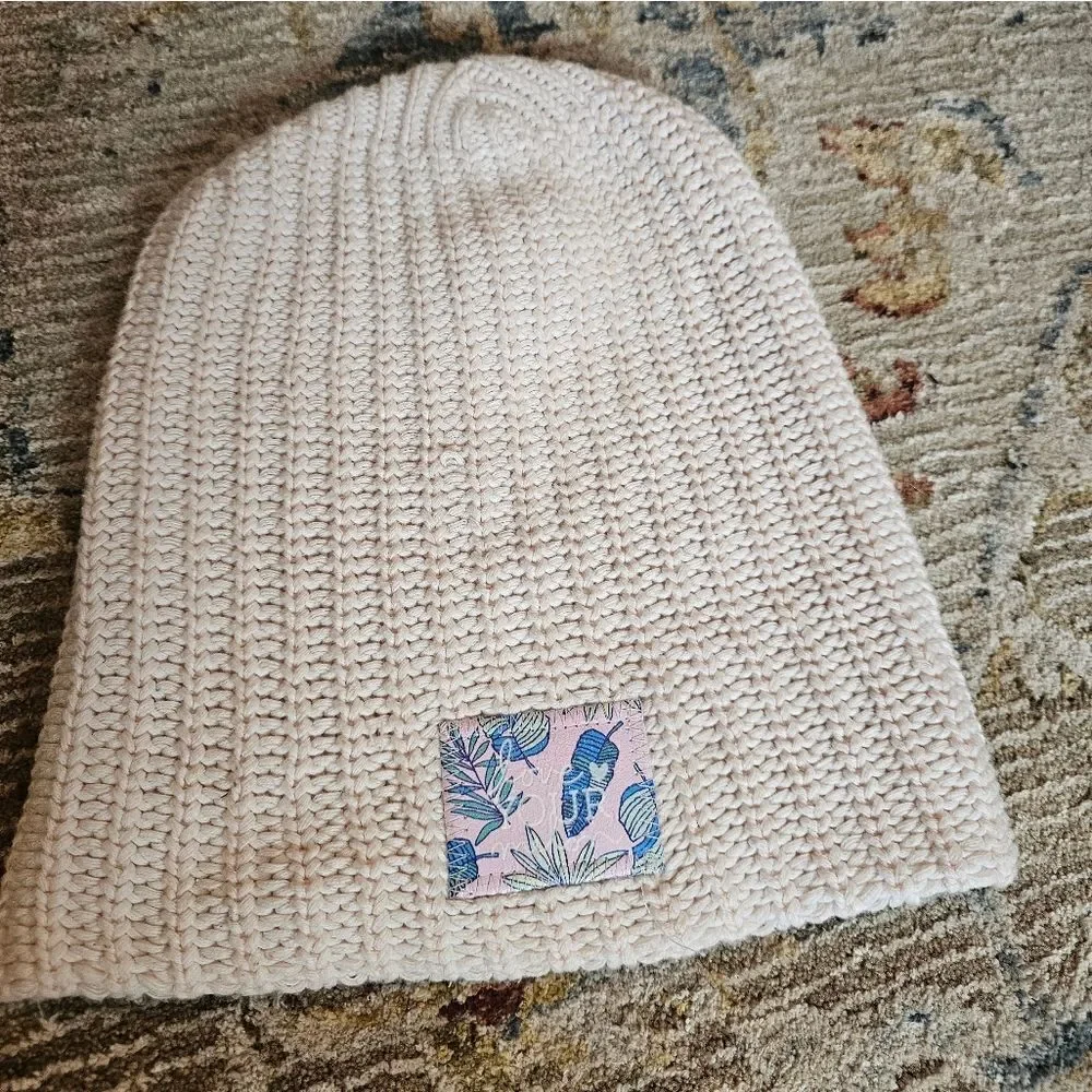 Love your melon beanie.  Super light pink and white with pink leather patch